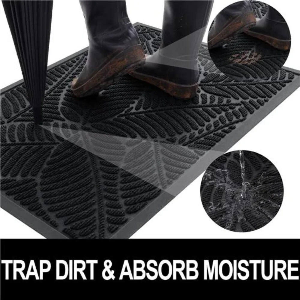 Waterproof Doormat, Sturdy Natural Rubber Front Indoor Mat, Non Slip Low Profile